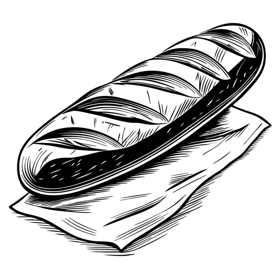 rustic baguette illustration hand drawn bread loaf on napkin, artisanal bakery concept vector