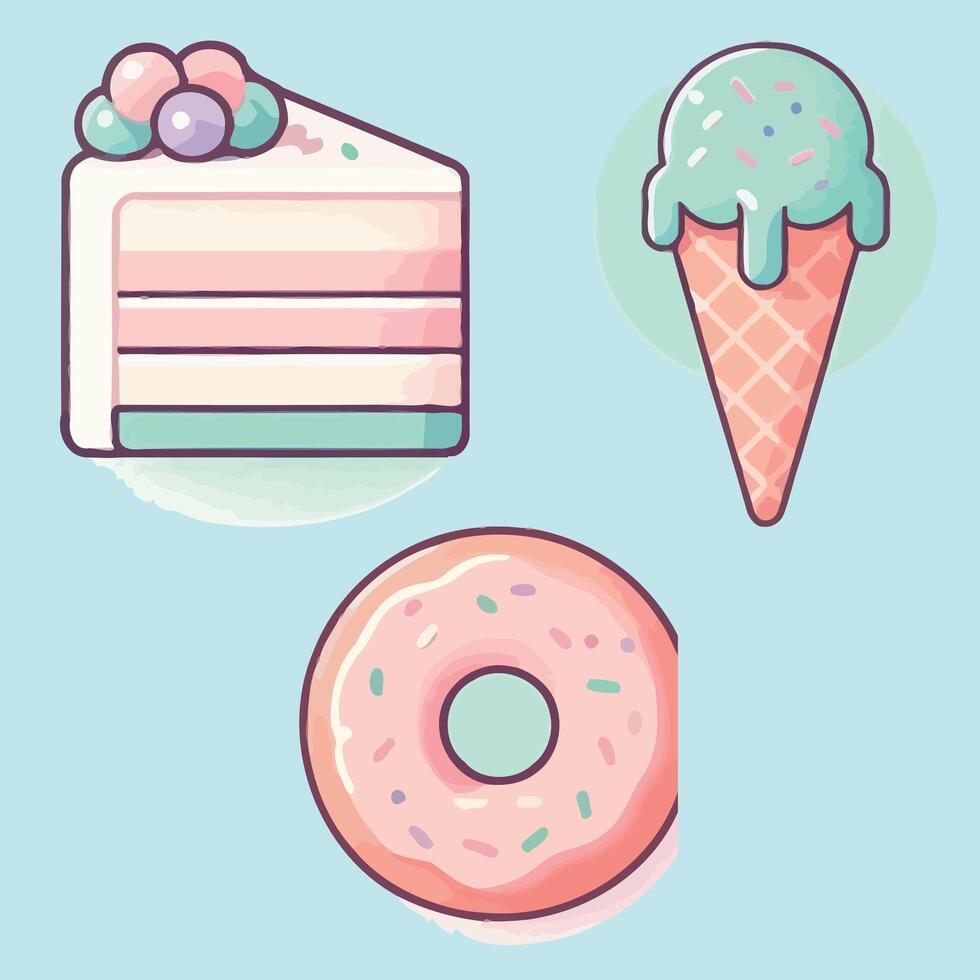 Pastel ice cream cake donut illustration vector