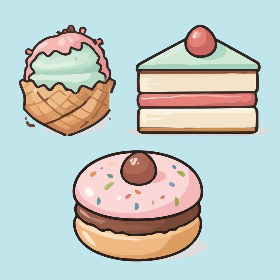 A set of different types of desserts vector