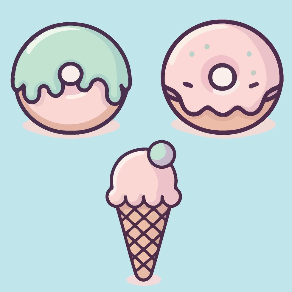 Three donuts with ice cream and sprinkles vector