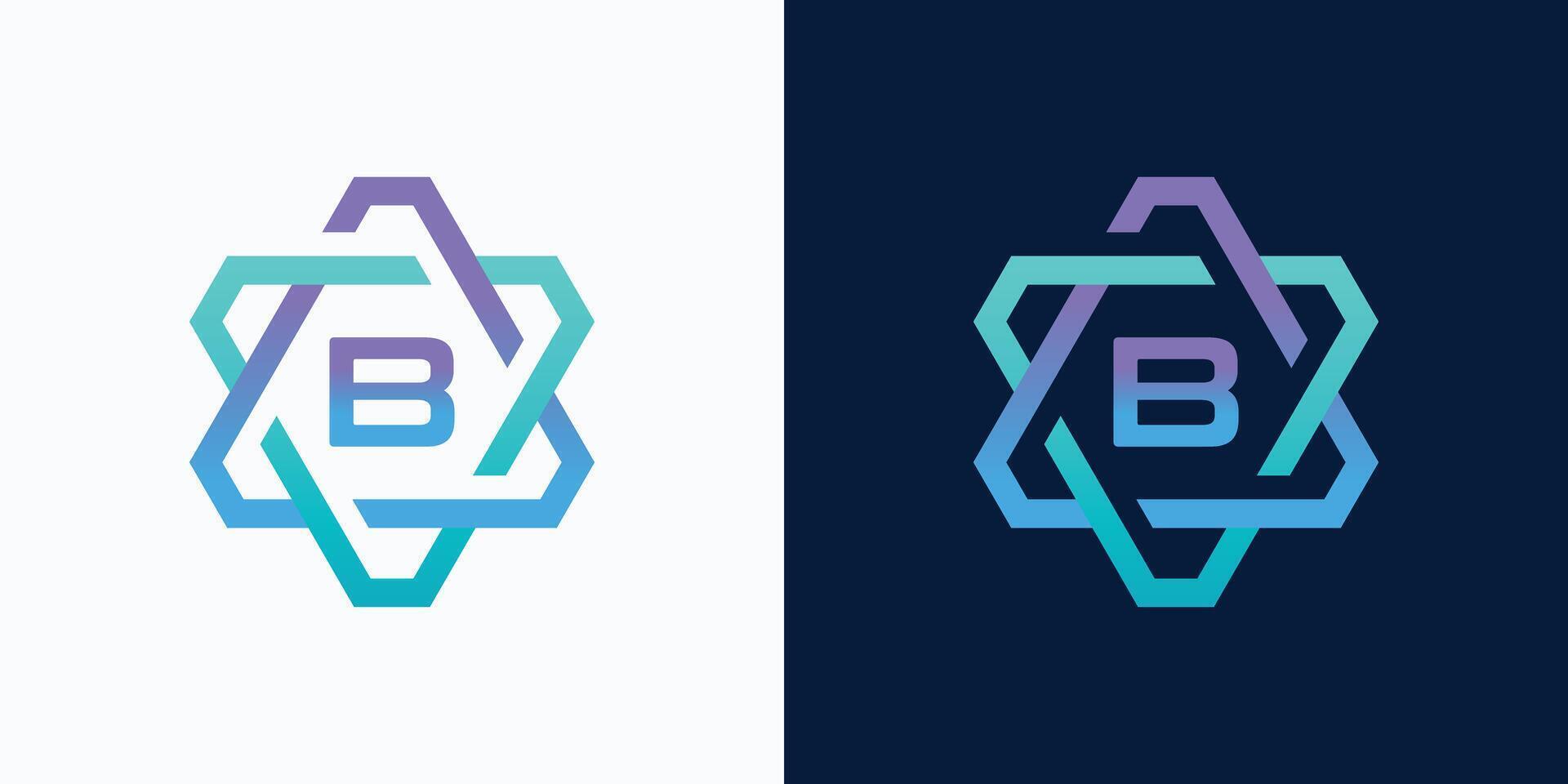 technology logo letter B with hexagon circuit line style for digital, data, connection vector