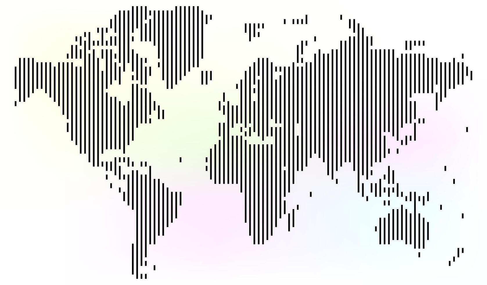 Simple dotted vertical line shape world map shows clear borders. Modern vertical line shape world map design highlights countries through dot placement in a structured dotted world map pattern. vector
