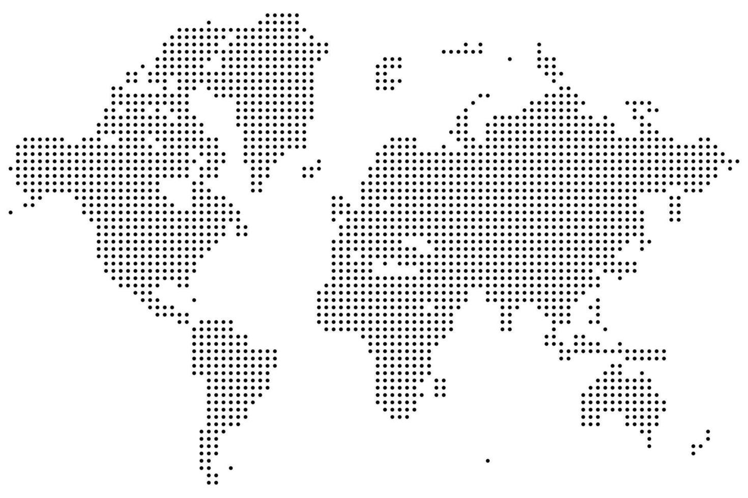Dotted realistic world map features all continents using a dotted world map pattern. The dotted world map arrangement enhances global understanding through visual symmetry. vector