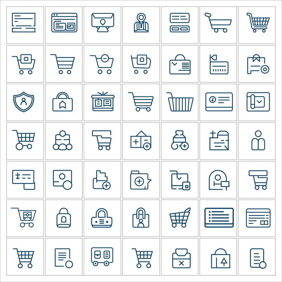 Realistic icon set on online shopping and E commerce. Trending line shape Icon set on e commerce and online shopping, store, retail, sale, currency, customer, chart, trolley icon, bank vector