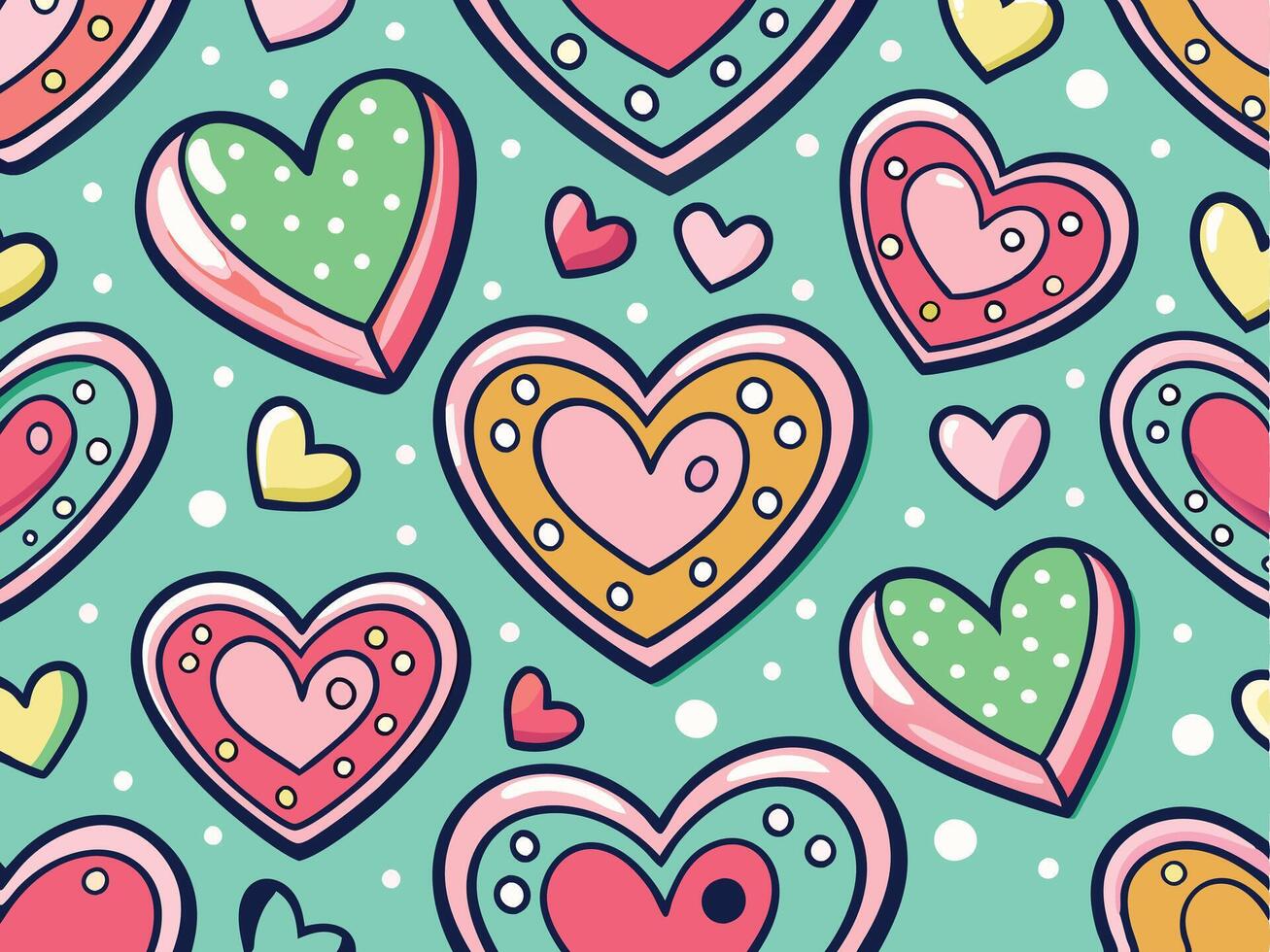 Seamless heart pattern with pink floral ornament design vector