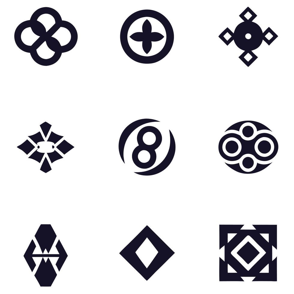 Geometric black and white seamless pattern set of round icons for web design vector