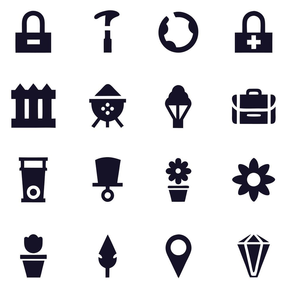 Collection of Icons Representing Security, Nature, and Everyday Objects vector