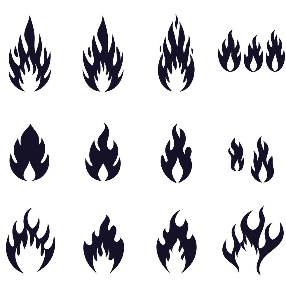 Fire icon flame and danger warning symbols for hot, flammable web design elements vector