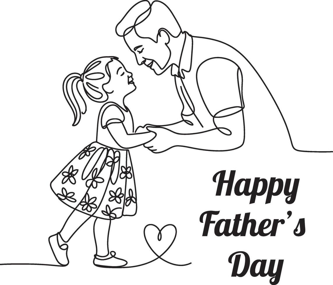 Minimalist One Line Drawing of Father with Daughter Fathers Day Design vector