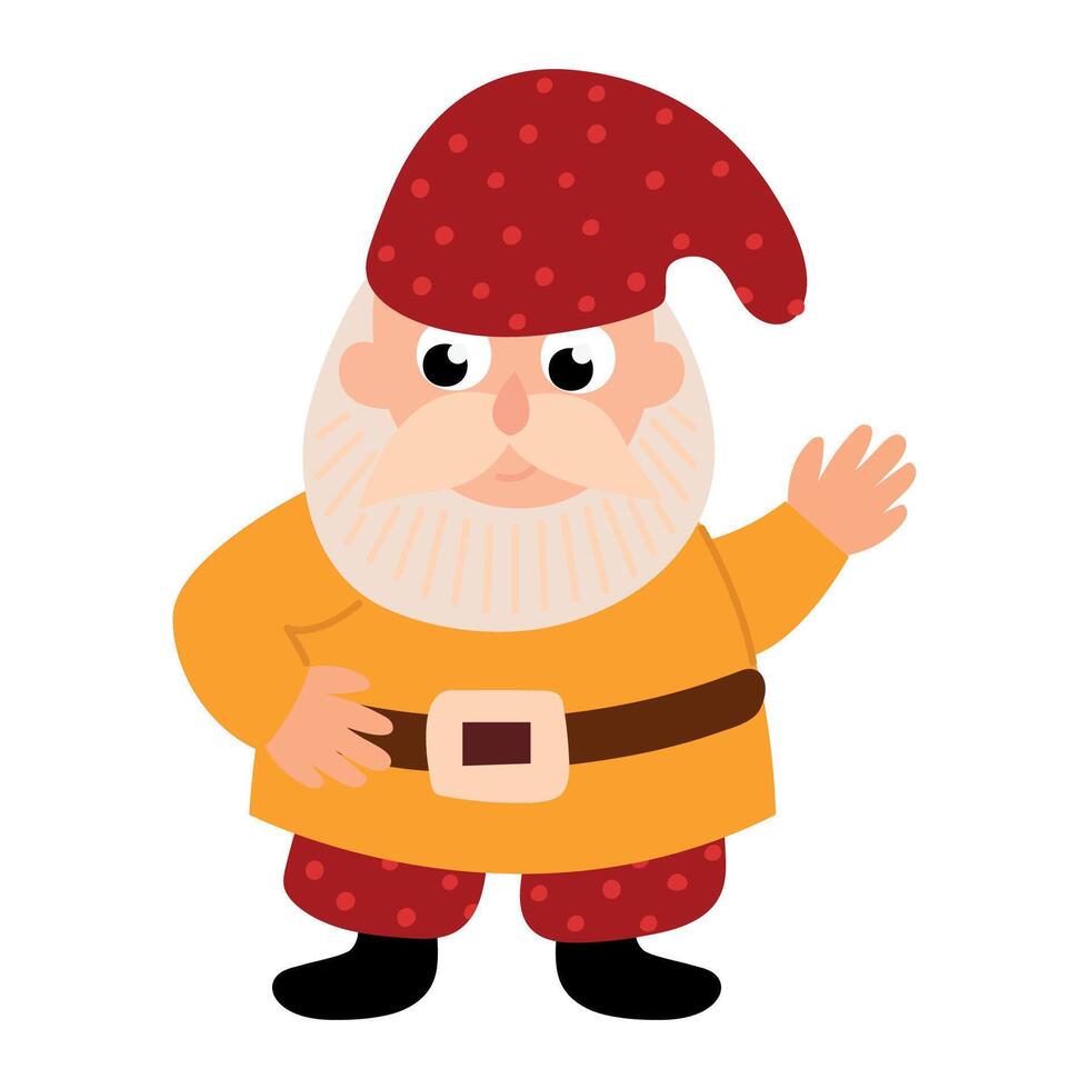 Cartoon Illustration of a Friendly Gnome. White background, isolate vector