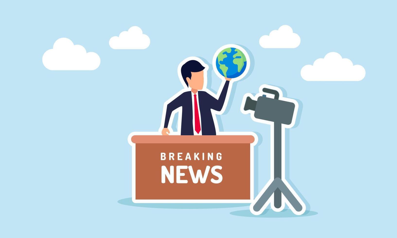 Businessman reading live news while holding a globe illustration of sharing information about global business development vector