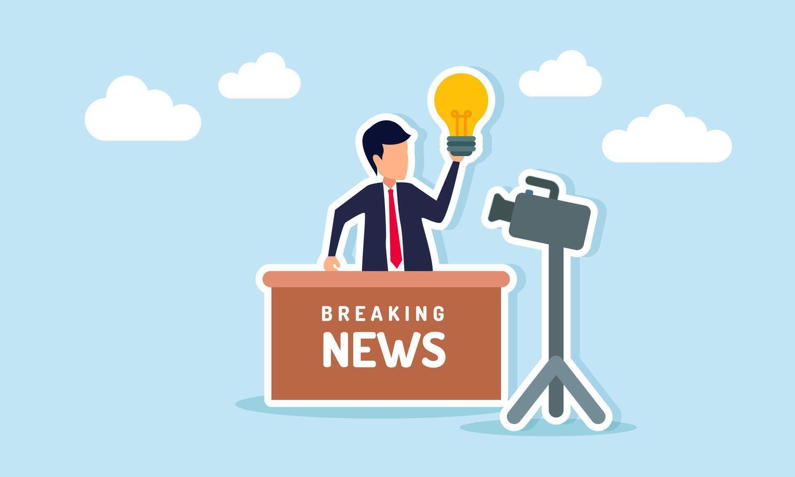 Businessman reading live news while holding a lamp illustration of sharing information about business idea inspiration vector