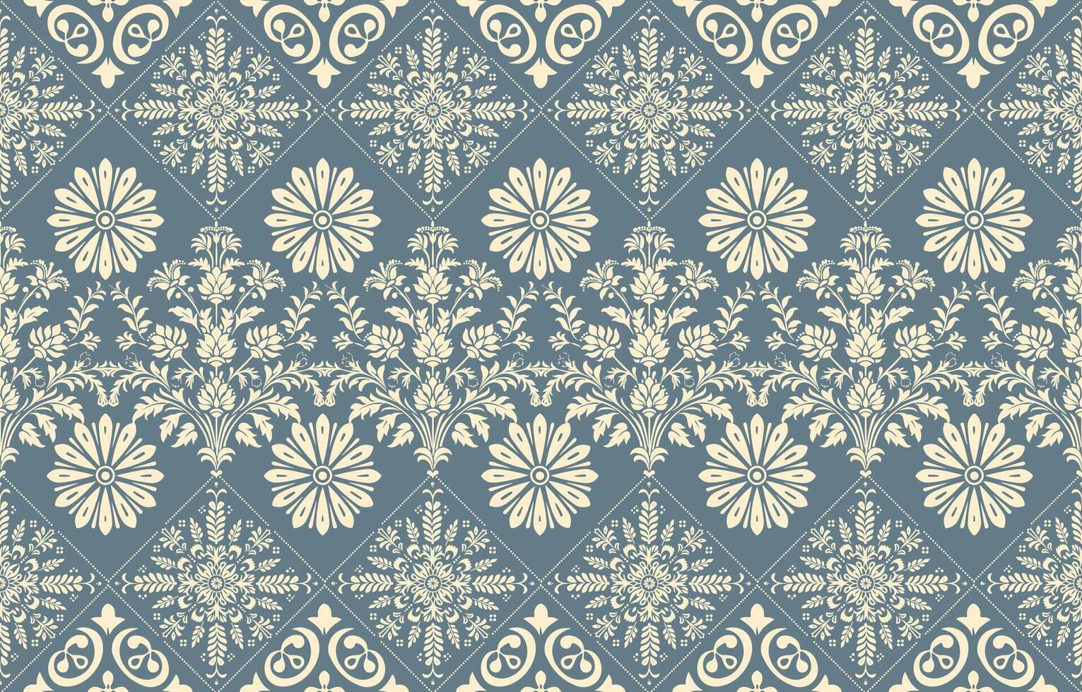 Floral paisley motifs with traditional ikat embroidery style. Ideal for ethnic clothing, fabric, saree, sarong, wrapping, decoration, and textured designs. vector