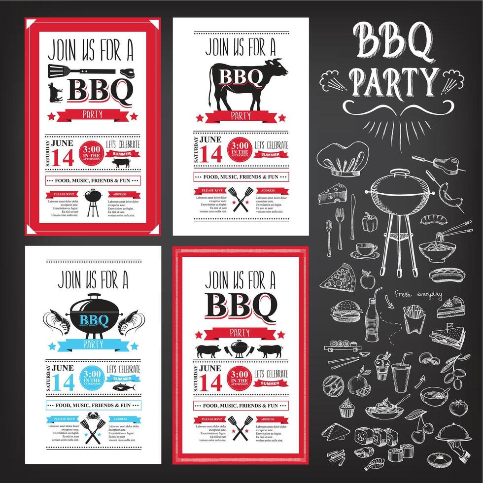Sizzling BBQ Party Flyer Template - Bold Grill Invitation, Summer Cookout Poster, Customizable Event Design vector
