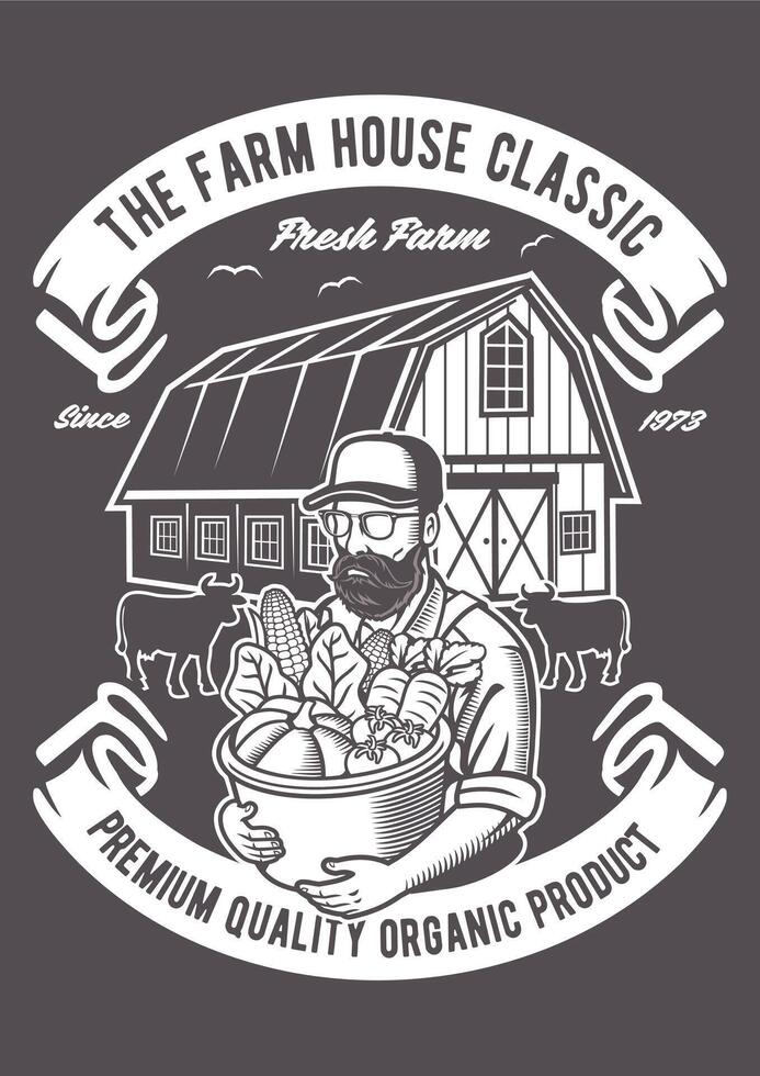 The Farm House Classic T-Shirt Graphic Vintage Rural Cottage Artwork vector