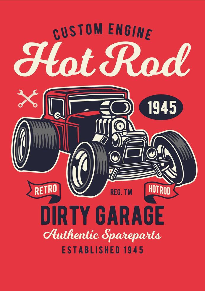 Vintage Hot Rod Garage Retro T-Shirt Graphic Design Illustration vector