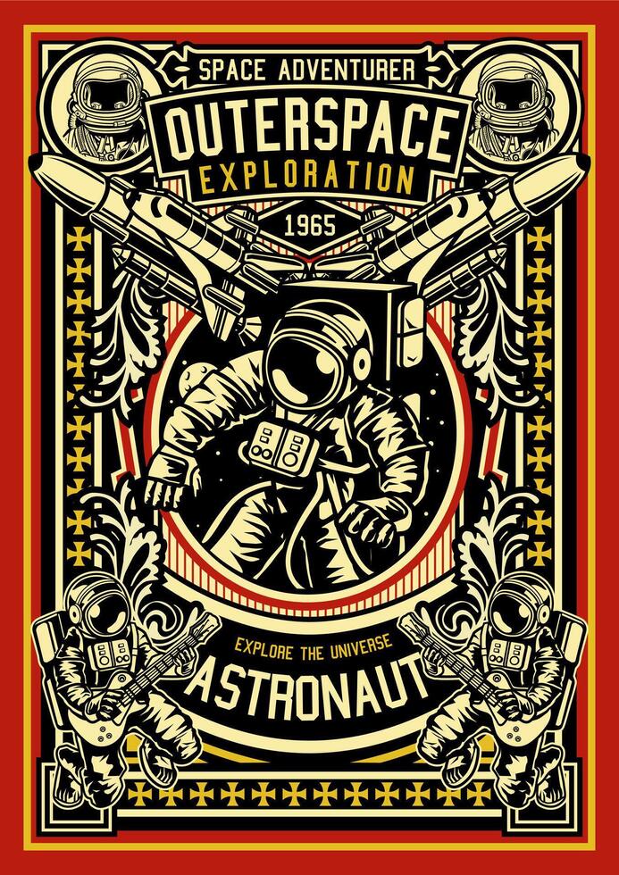 Space Explorer Astronaut Sci-Fi T-Shirt Graphic Design Illustration vector