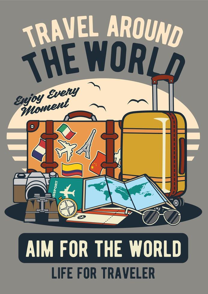 Globe Trotter T-Shirt Design, Passport Adventure Art, World Tour Typography Illustration vector
