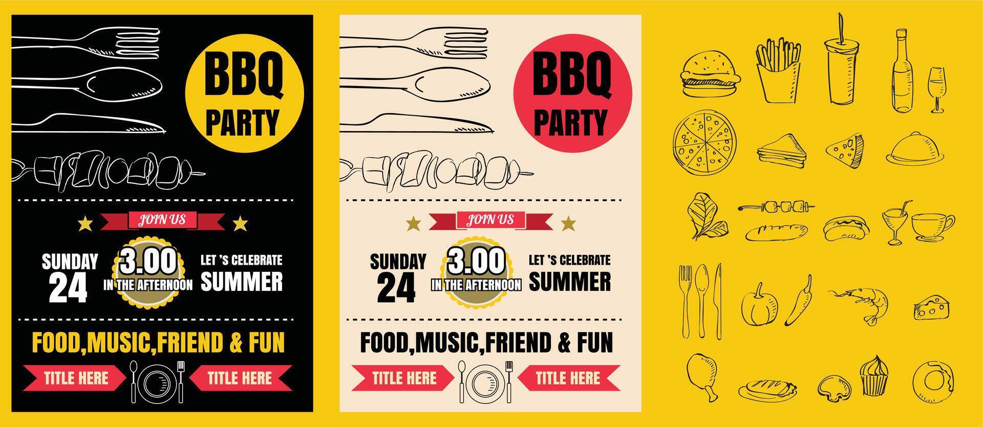 Vibrant BBQ Party Flyer Template - Summer Grill Invitation, Fun Cookout Event Design vector