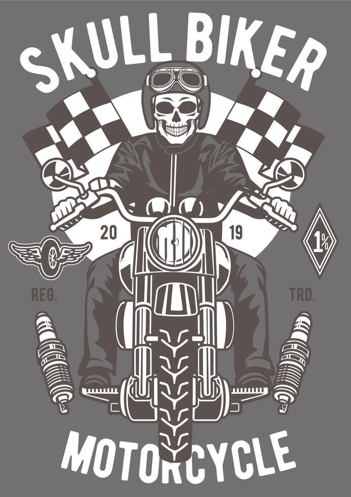 Edgy Skull Biker Motorcycle Graphic Tee Art Vintage Rebel T-Shirt Design Illustration vector