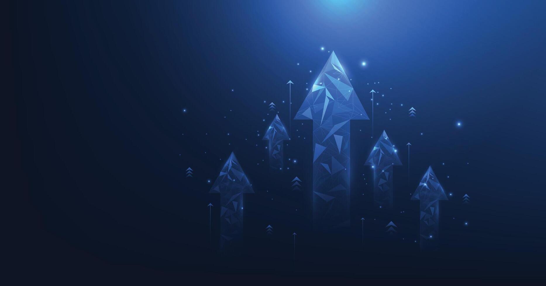 Growth business on successful with arrow up on a dark blue background. vector