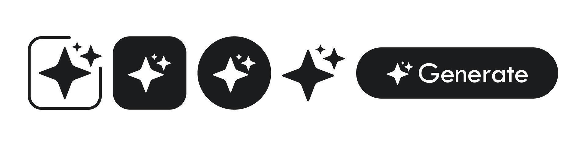AI application generate logo set, artificial intelligence flat black style icons illustration vector