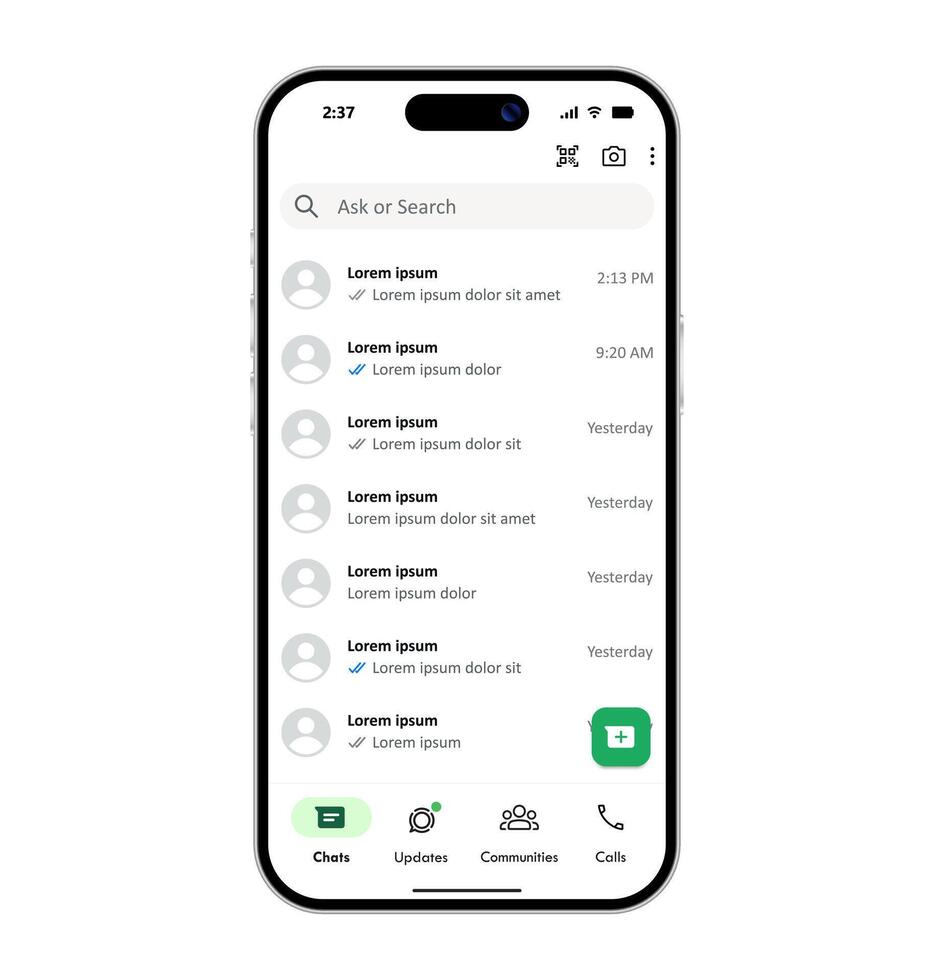 Chat messaging social media app user interface mockup template on a mobile phone illustration vector