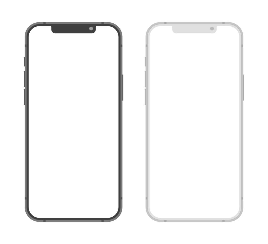 Modern mobile phone clay devices blank screen mockup template with notch for social media. Smartphone set on white background user interface illustration vector