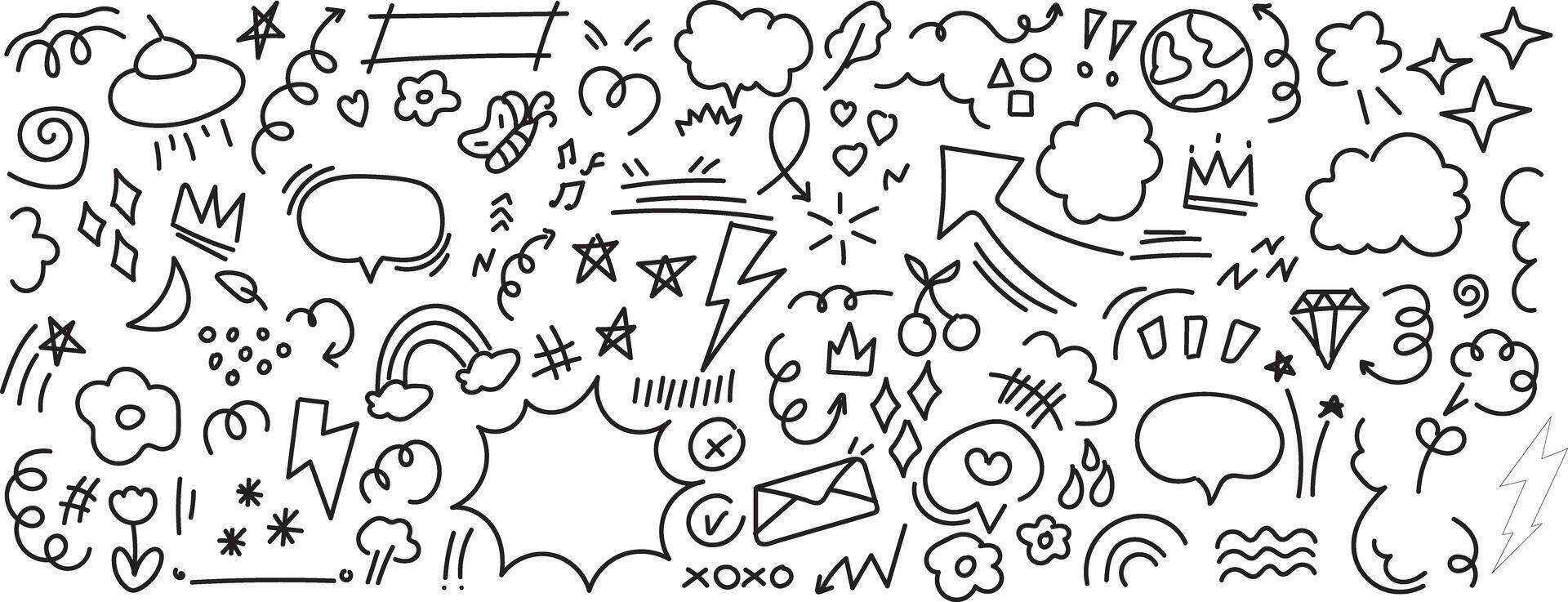 Line marker hand drawn brush arrow element set. Sketch pencil stroke graphic pen underline scribble icon. Hand drawn line heart vector