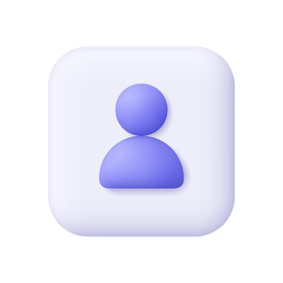 Person or user sign on square button. User profile, contact. Social network, communication and user interface concept. 3d icon. Cartoon minimal style. vector