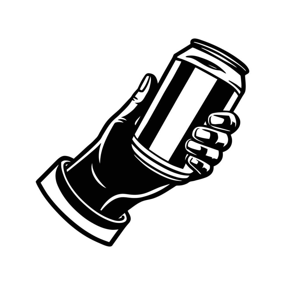 A hand holding a can of beer vector