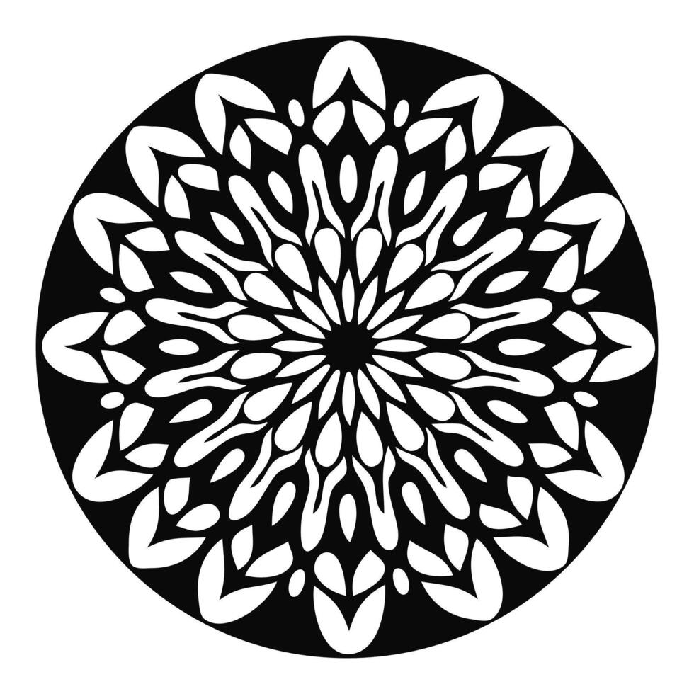 A black and white circular design with a flower in the center vector