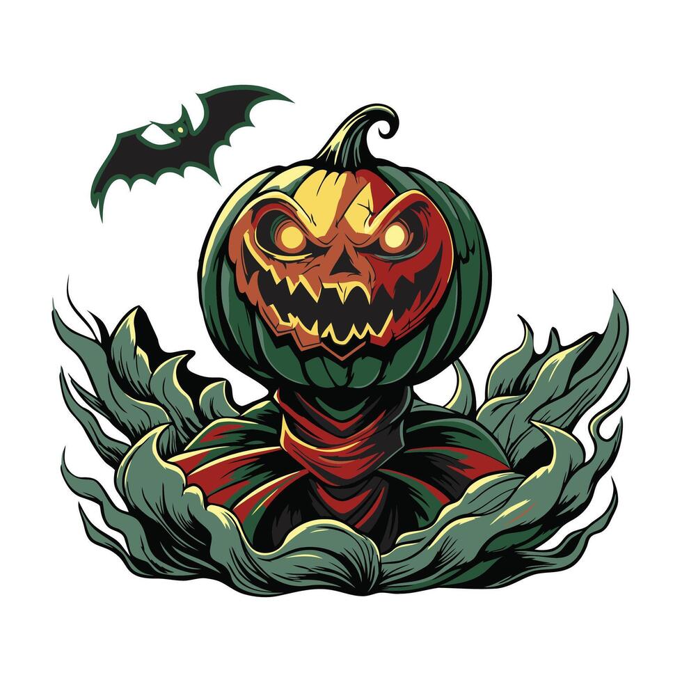 Halloween pumpkin with bat vector