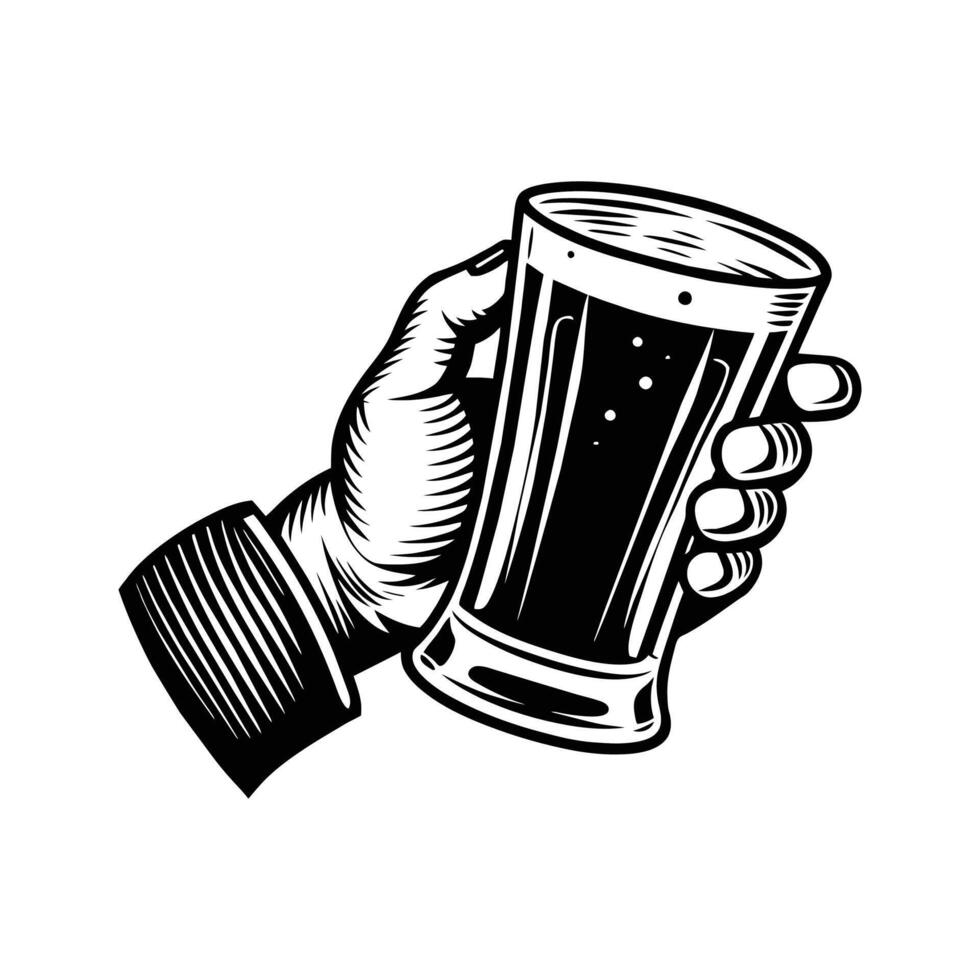 A hand holding a glass of beer vector