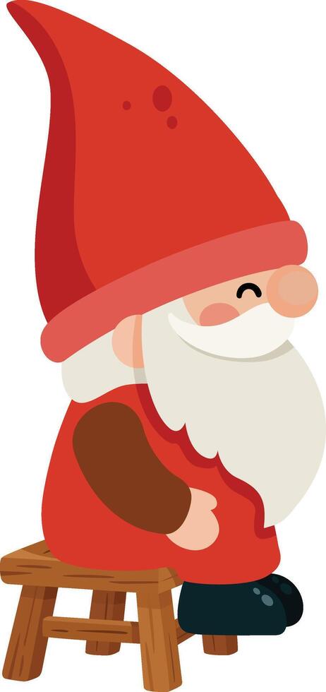 Cute Garden Gnome with Red Hat Sitting vector