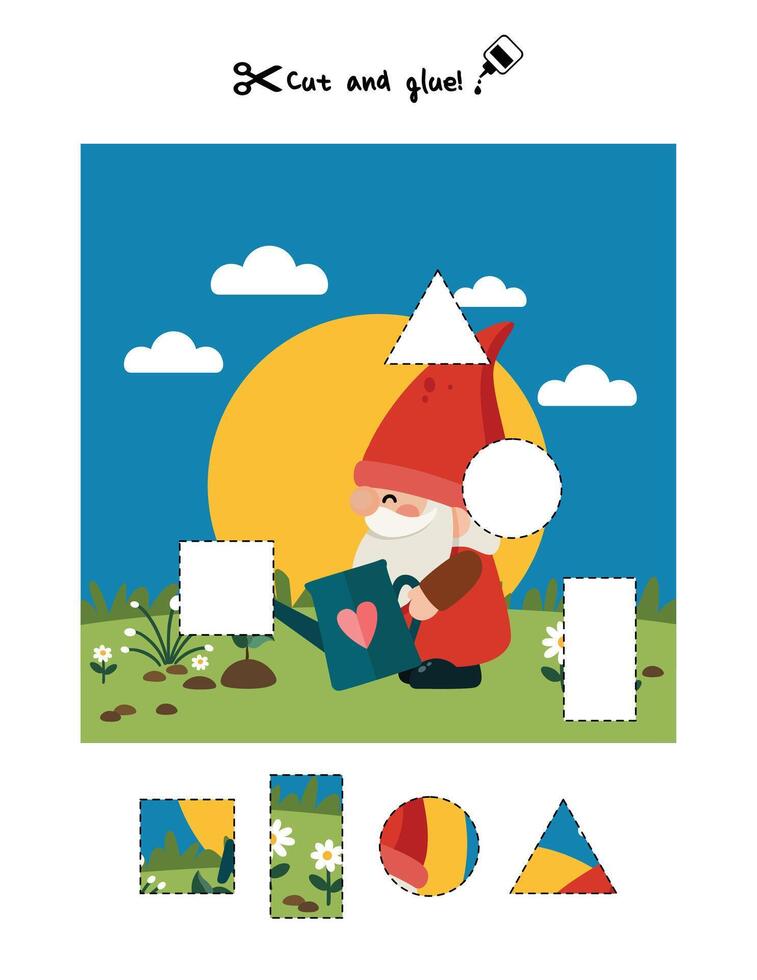 Garden Gnome Shape Matching Activity vector