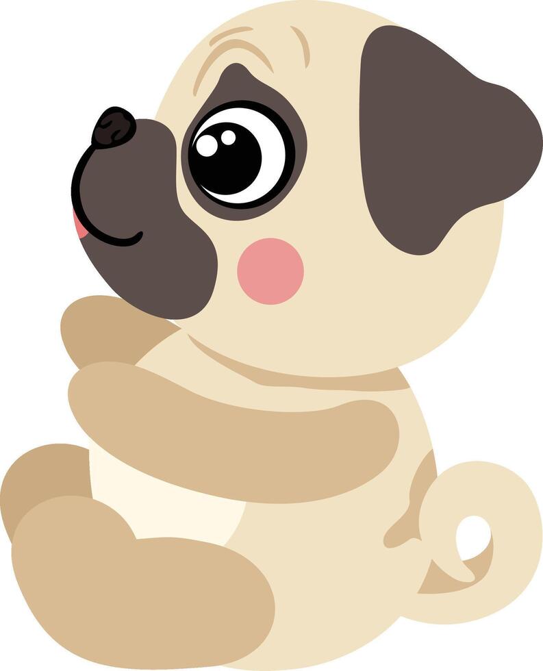 Playful Tan Pug Puppy with Big Eyes vector