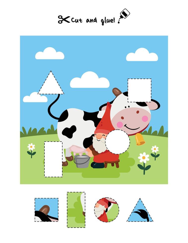 Cute Cow and Gnome Shape Matching vector
