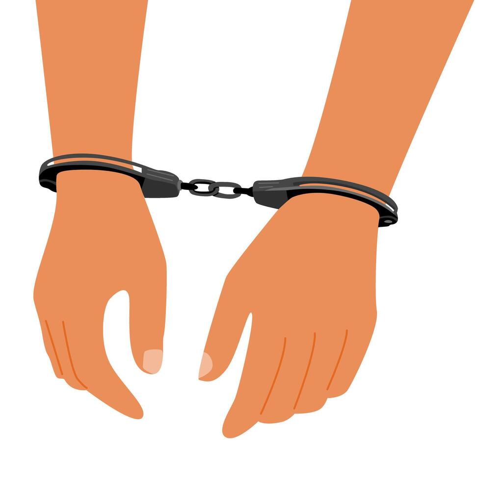 Hands in Black Metal Handcuffs Restrained vector