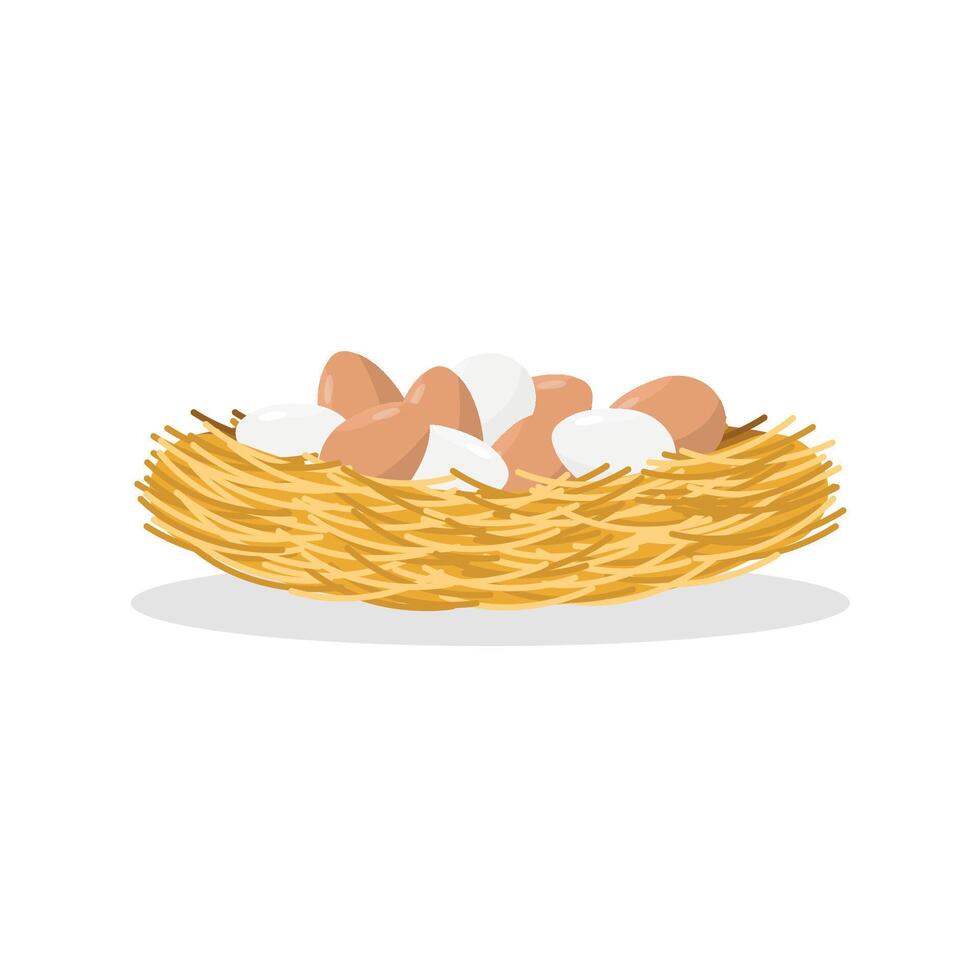 Chicken eggs in a nest icon. Farm product. Healthy food. Healthy lifestyle. vector