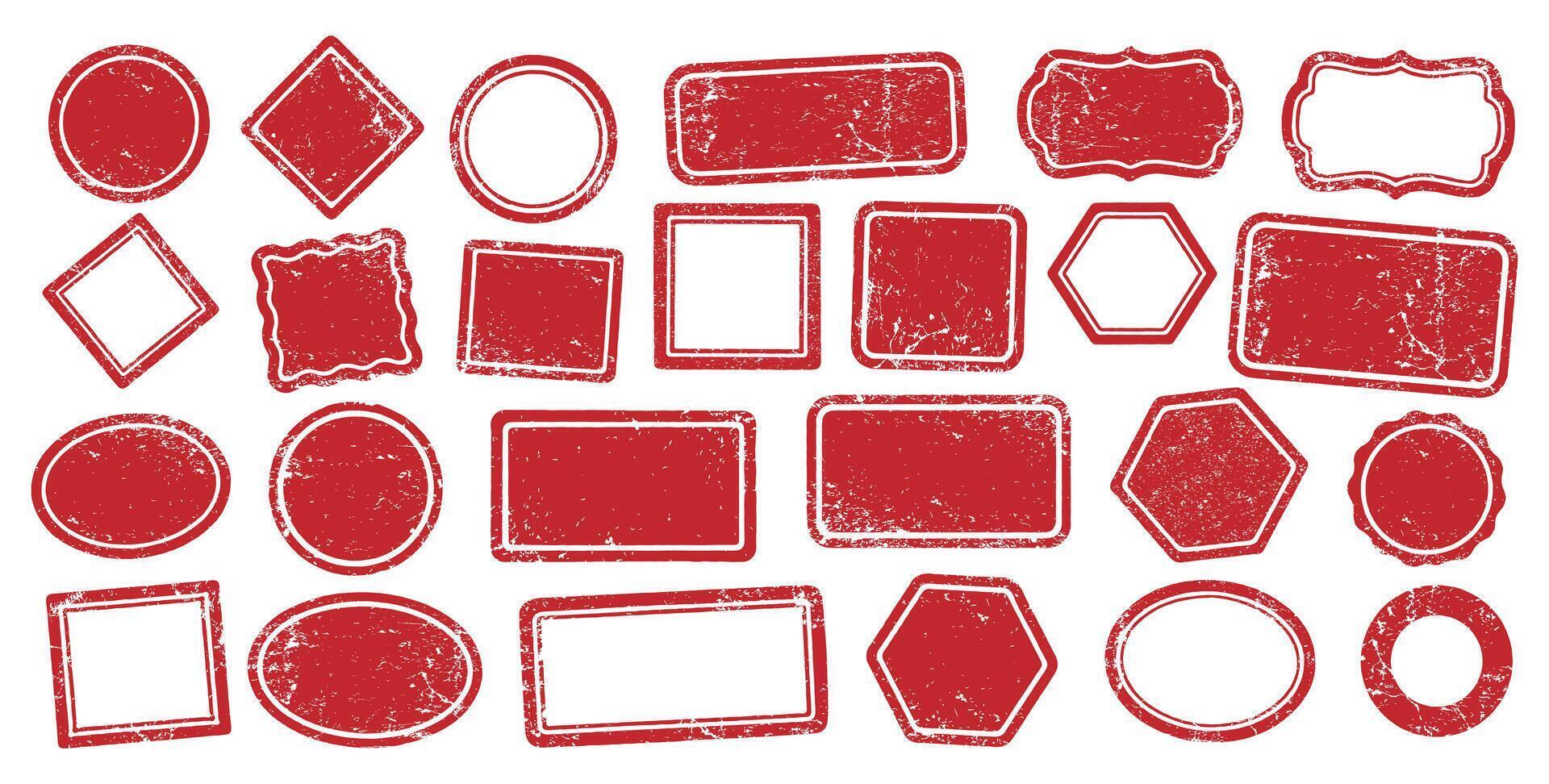 Stamps frames template icon shape set. Stamp grunge ink rubber labels sign collection. Isolated on white background. Black round and square stamp border pack. vector