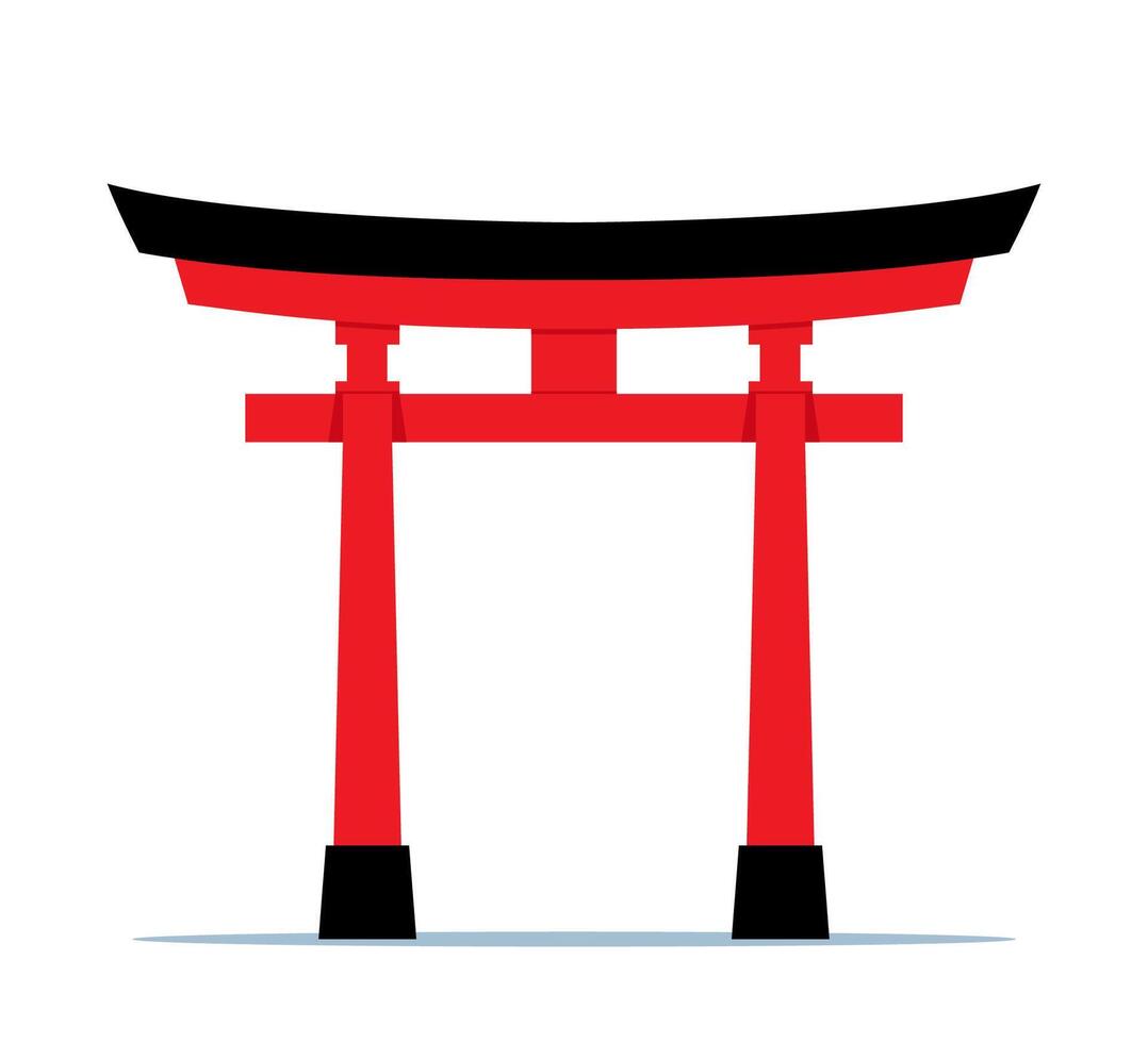 Japan torii gate. Religious symbol of shintoism. Decorative design element, arch, entrance to sacred temple. Torii japan arch gate, entrance with wooden columns in red color. illustration. vector