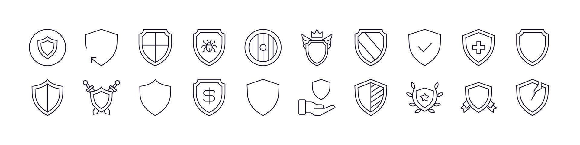 Shield Collection of Thin Icons. Editable Stroke. Perfect for Web Sites, Books, Cards, Apps vector