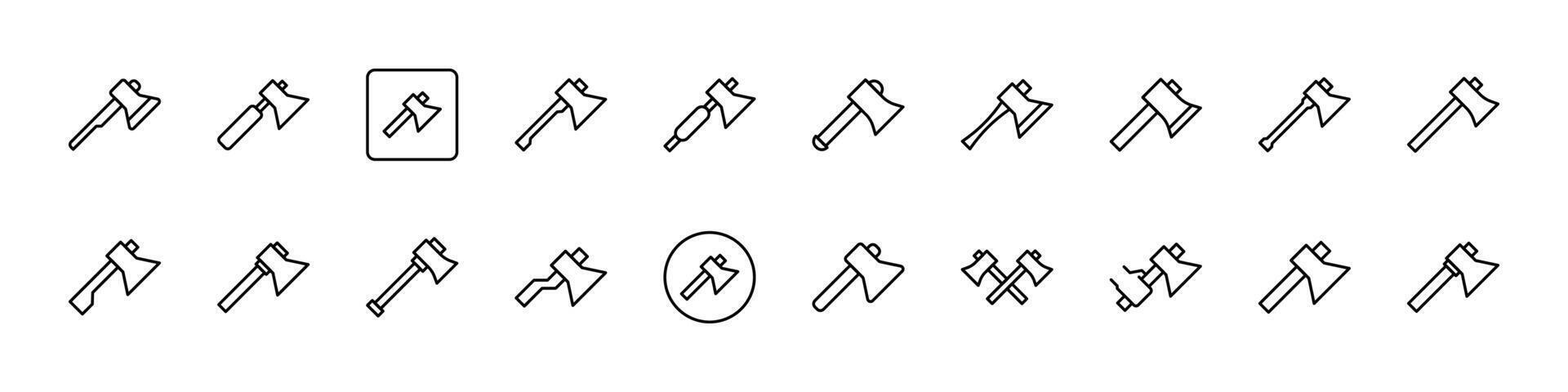 Collection of Line Icons of Axe. Minimalistic Linear Pictogram for Web and Graphic Design, Apps, Banners, Social Network and Cards vector