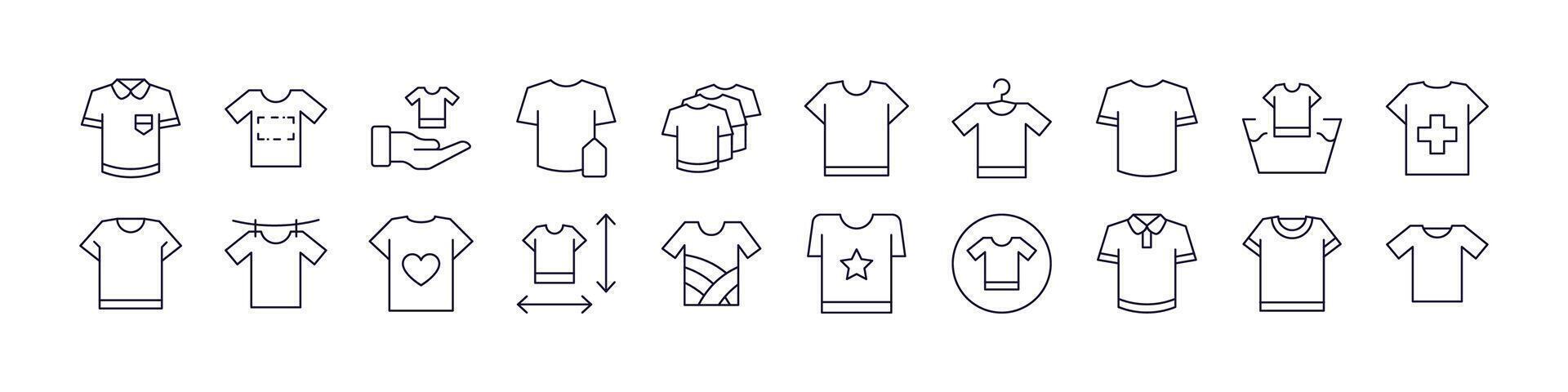 T Shirt Bundle of Thin Icons. Editable Stroke. Perfect for Web Sites, Books, Cards, Apps vector