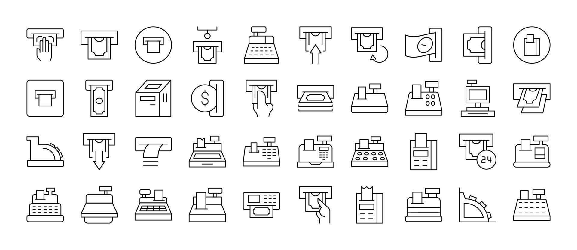 Money Thin Line Icon Set . Cash Register and Receipt Outline Signs for Graphic and Web Design, Apps, Adverts, Various Cards vector