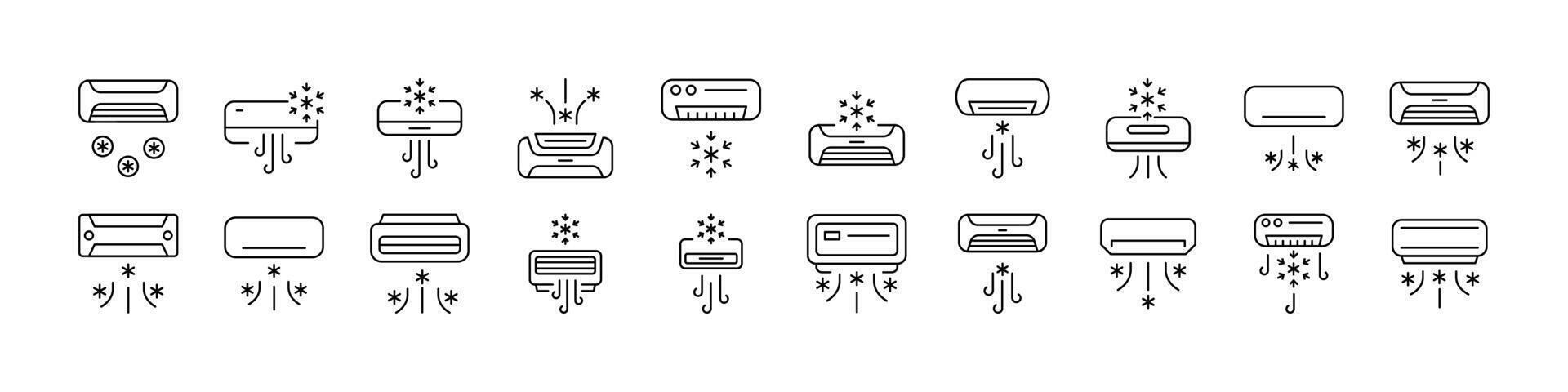 Set of Cooling Air Conditioner Related Line Icons. Outline Signs for Graphic and Web Design, Apps, Adverts, Various Cards vector