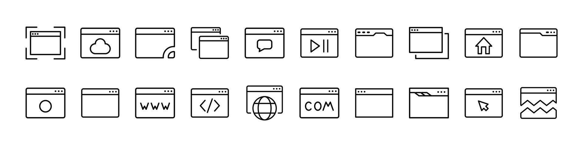 Set of Web Page Related Line Icons. Outline Signs for Graphic and Web Design, Apps, Adverts, Various Cards vector