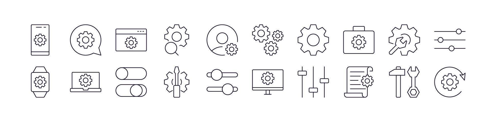 Settings Collection of Thin Icons. Editable Stroke. Perfect for Web Sites, Books, Cards, Apps vector