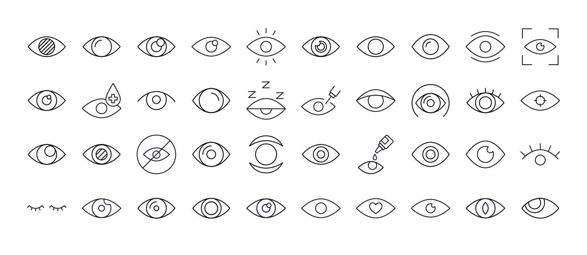 Eye Line Icon Pack. Outline Signs for Graphic and Web Design, Apps, Adverts, Various Cards vector